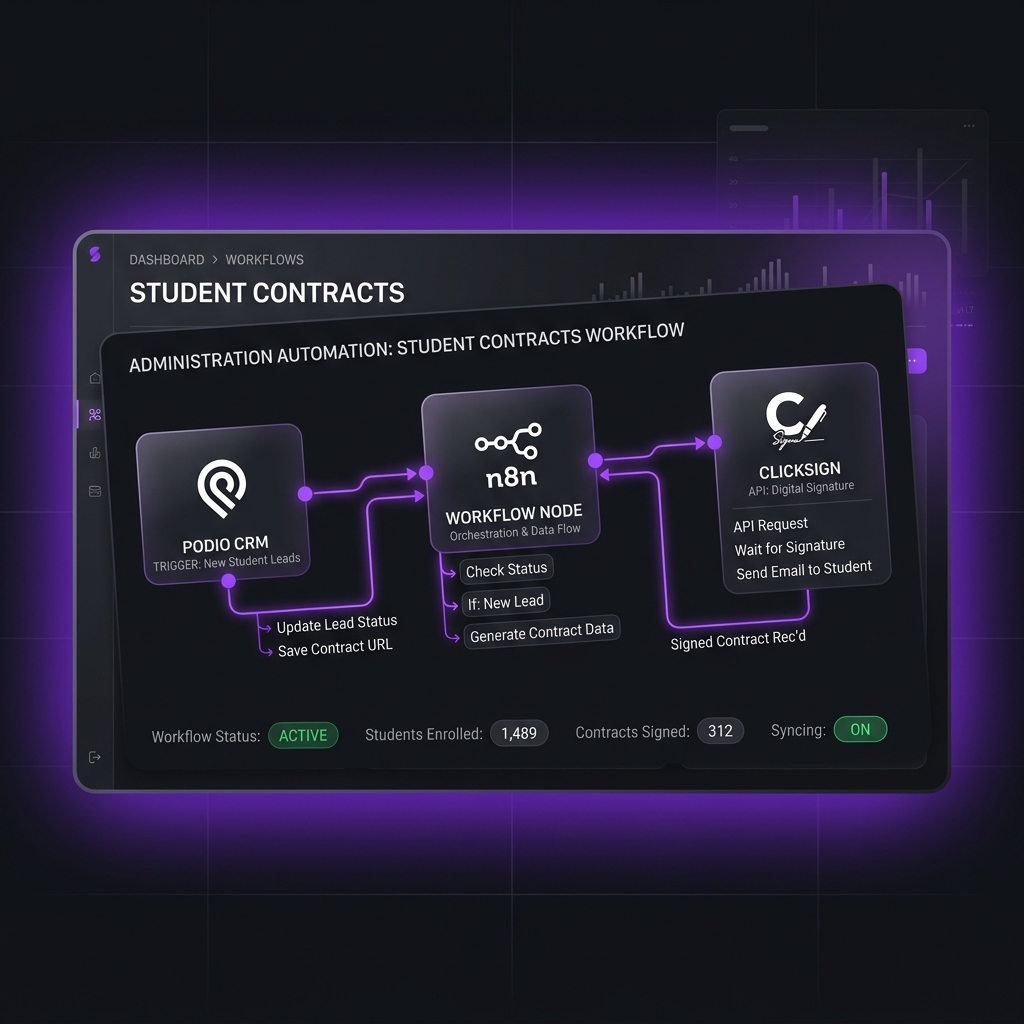 Diagrama de flujo de automatización de ventas y contratos Podio y Clicksign